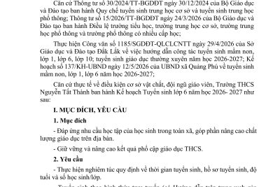 kế hoạch tuyển sinh lớp 6 năm học 2026 – 2027