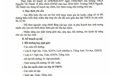KẾ HOẠCH DẠY THÊM, HỌC THÊM TRONG NHÀ TRƯỜNG