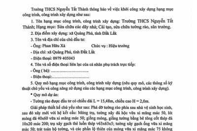 THÔNG BÁO KHỞI CÔNG XÂY DỰNG HẠNG MỤC CÔNG TRÌNH, CÔNG TRÌNH XÂY DỰNG