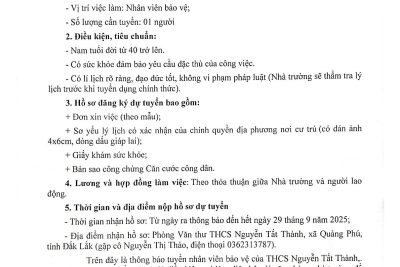 Thông báo về việc tuyển nhân viên bảo vệ